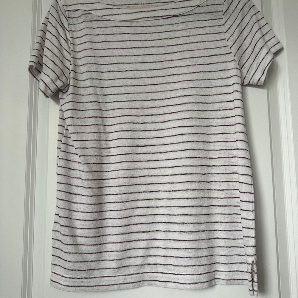 LOFT Short Sleeve Striped Top - White and red terry cloth crew neck size m